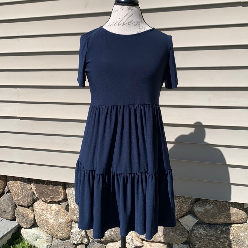 Nik AND NASH Short Sleeve Ruffled Babydoll Dress - Navy